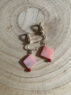Artisan Handmade 925 Sterling Silver Earrings Featuring Mother Of Pearl & Coral