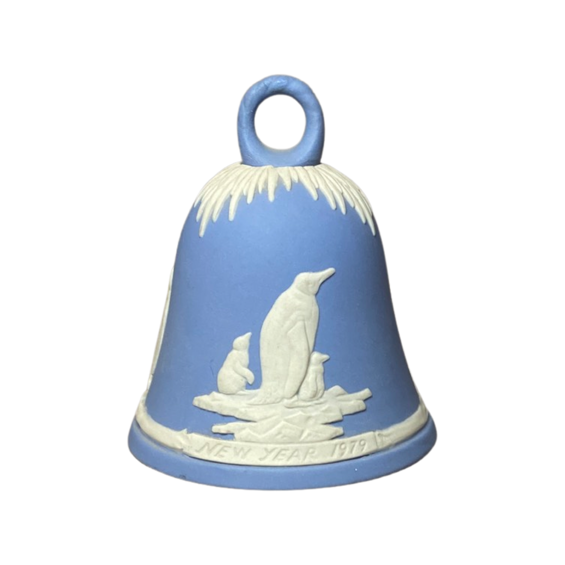 Wedgwood - Jasperware -  Blue & White - New Year 1979 Penguin Themed Bell